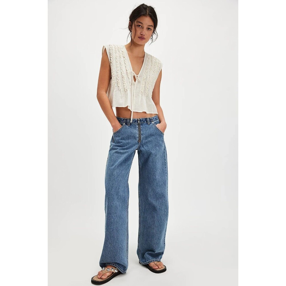 Levis Premium Womens Low Loose Denim Jeans 25 Blue Zipper Baggy Boho Y2K New